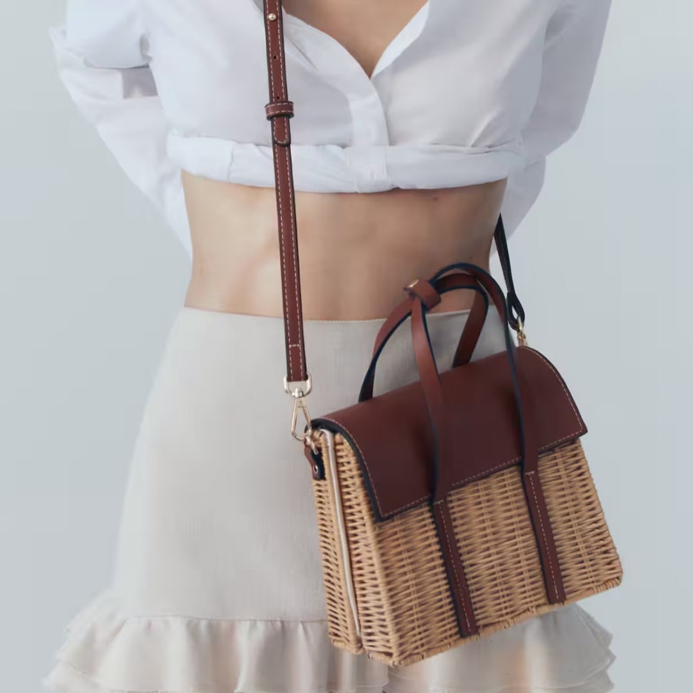 Mango Brown and Tan Woven Shoulder Bag